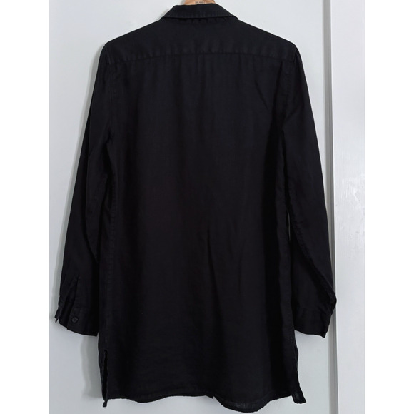 Garnet Hill Black Easy Linen Tunic Top Sz M Long Sleeve Button Up Minimalist - Picture 3 of 15